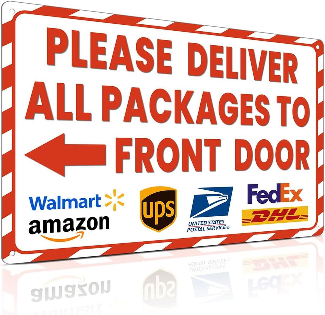 ALKB Delivery Sign for Outdoor Use - Please Deliver All Packages to Front Door with Arrow Left - 8x12 Inch Delivery Instructions for Package