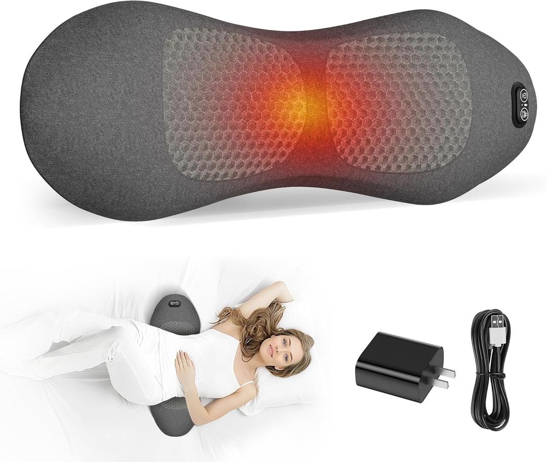3 in 1 Smooth Spine Triple Fusion Back Massager Heated & Vibration &Traction Back Massager for Pain Relief Deep Tissue,Relaxation Lumbar Pillow for Office Home Use