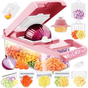 Vegetable Chopper, Onion Chopper, Mandolin Slicer,Pro 10 in 1professional food multifunctional Vegetable Chopper and Slicer, Dicing Machine, AdjustableVegetable Cutter Container (Pink>White Mix) (Pink&gt;White Mix)