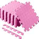 Shihanee Foam Floor Tiles Foam Floor Mats Play Mats Bulk with Borders Interlocking for Bedroom Gym Nursery(16ft, Light Pink)