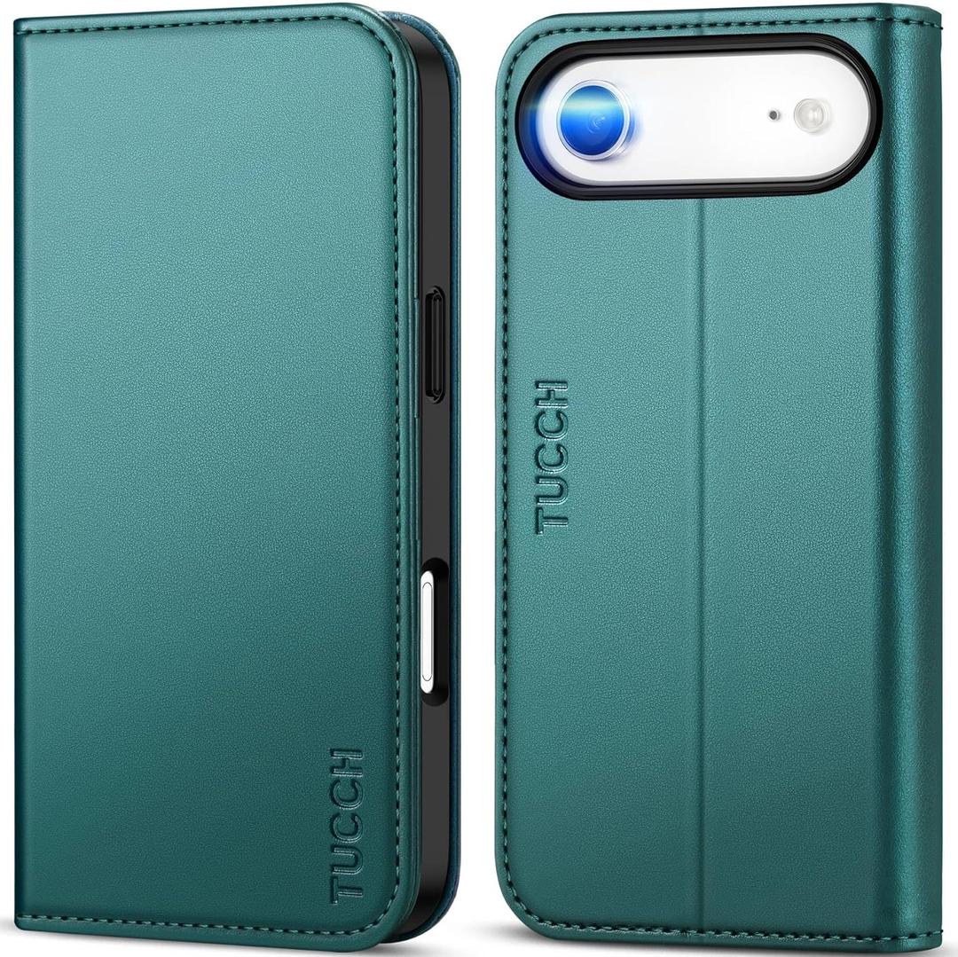 TUCCH Case Wallet for iPhone Air (6.5-Inch) 2025, [3 Card Slots] Kickstand [RFID Blocking] PU Leather Case, Flip Folio Cover with [TPU Shockproof Interior Shell], Teal Green