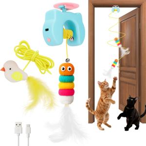 AIERSA Interactive Cat Hanging Toys for Indoor Cats,Automatic Cat Hanging Toys for Bored Indoor Adult Cats, Caterpillar and Flying Bird Toy for Door Frame, Self-Play Pet Chase Toy