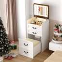 Makeup Vanity,3-in-1 Vanity Desk with Flip-Top Mirror,Hidden Stool & Visible Glass Desktop,Convertible Vanity Set with USB Charging Station,Open Shelf & 3-Color Lighting,White&Brown