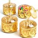 4 Pcs Ramadan Serving Trays with Lid Metal Gold Eid Mubarak Tray Decorations Ramadan Plate Food Storage Container for Serving Cookie Candy Pastry Dessert Eid Party(Retro)