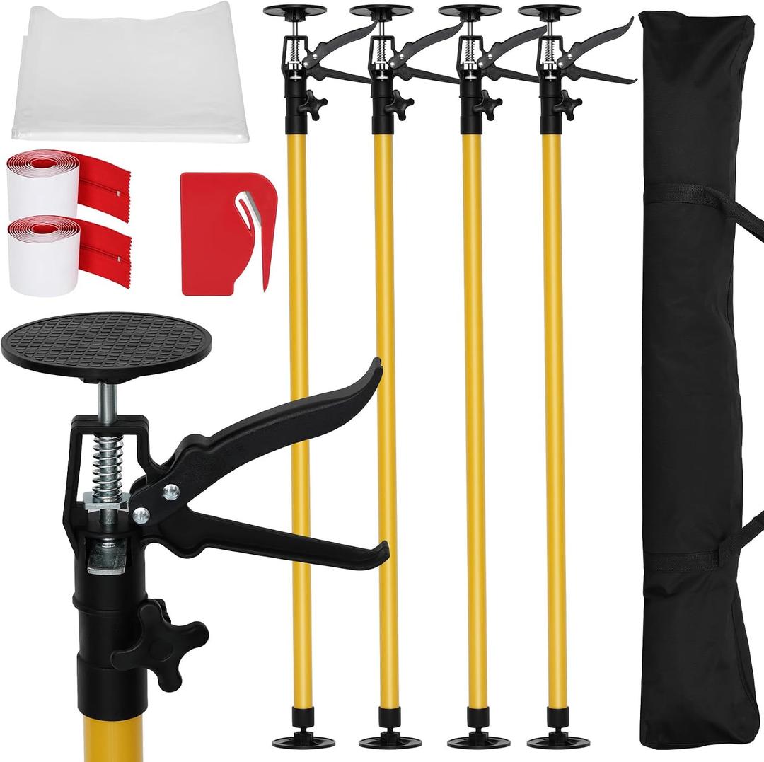 4 Pack 10FT Dust Barrier Poles, Spring Retractable Zipper Wall Poles for Dust Barriers System, Home & Construction, for Interior Decoration, Remodeling & Isolation Work