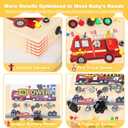 Busy Board for Toddlers 1-3 Montessori Toys - 2 in 1 Wooden Sensory Toys with LED Light Switches & Screwdriver Board - Fire Truck Toddler Learning Toy for 2 3 4 Year Old Boy Girl Car Plane Travel
