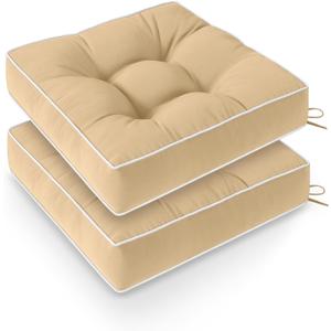 Wellsin Outdoor Chair Cushions Set of 2, Patio Cushions for Outdoor Furniture, Tufted Waterproof Outdoor Chair Pads, 19 x 19 Inch, Khaki, 19x19x5