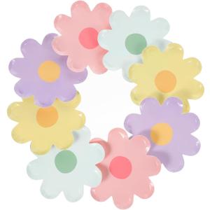Healvian Daisy Disposable Paper Plates 7 Inch 40 Pack Flower Shaped Plates for Birthday Party Picnic Baby Shower and Family Gatherings