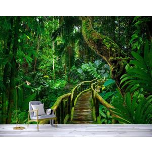 YQWDMX - 3D Green Forest Wooden Bridge Wallpaper for Living Room Sofa Background Wall (Not Peel and Stick) 160" x 112"