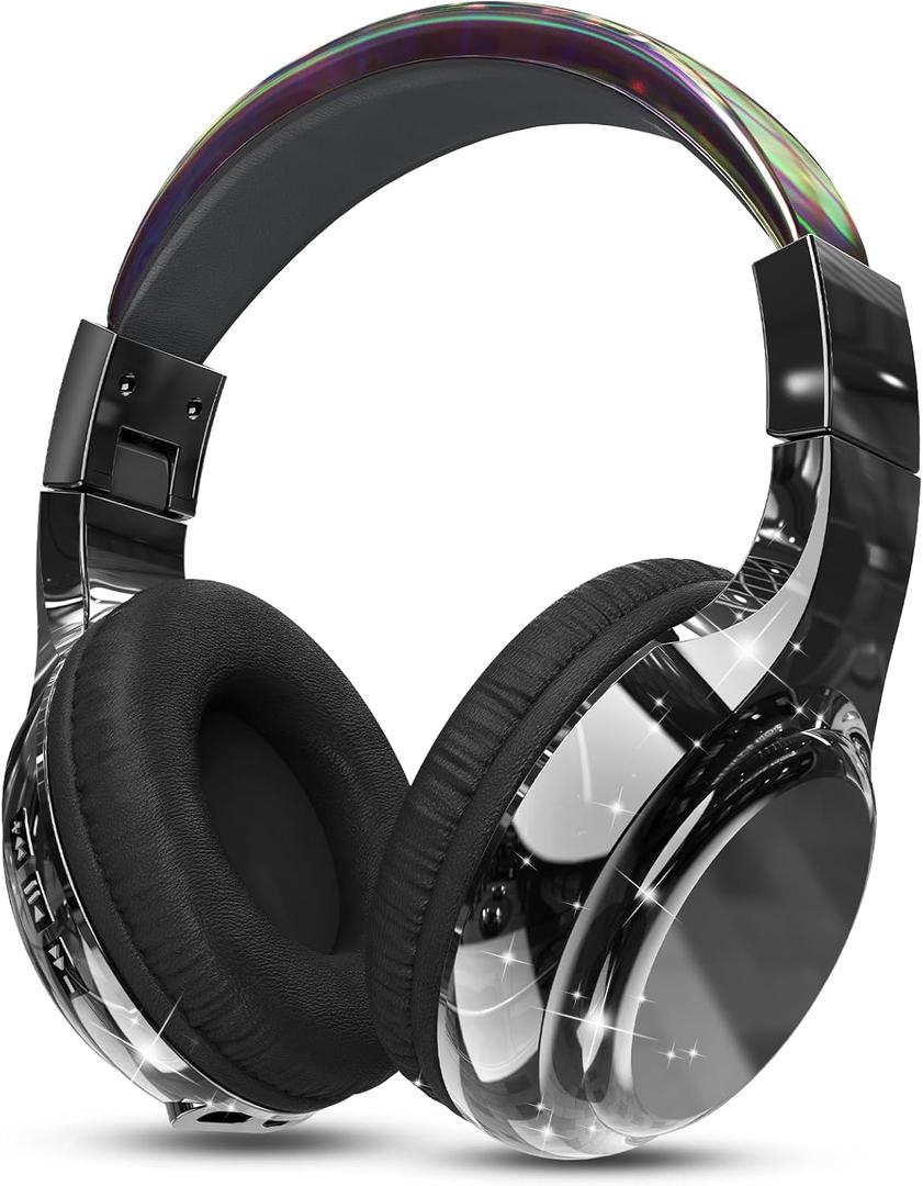 QearFun Kids Bluetooth Headphones, 60H Playtime, 85/94dB Safe Volume Limit, Metallic Gradient Wireless Headset with HD Mic, Fast Charging, Foldable, Wired 3.5mm Mode for School/Tablet/Travel (Black)