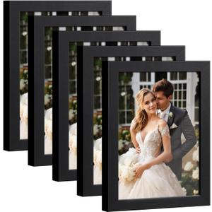 HappyHapi 4x6 Picture Frame Set of 5, Black Frames Display Photo 3.5x5 with Mat or 4x6 without, Gallery Wall Frame Set, Wall or Tabletop Display (Black)