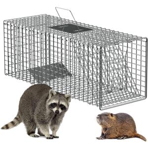 Foldable Humane Live Animal Trap Cage-30"x11.5"x11", Powder-Coated Alloy Steel Live Trap-Zip Ties -Squirrel Cage for Stray Cats, Raccoon, Squirrel, Mole, Opossum & Feral Cats
