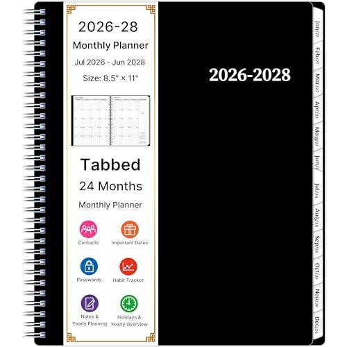 2026-2028 Monthly Planner, 2 Year Calendar Planner, Jul 2026 - Jun 2028, 8.5’’ x 11’’, Large Spiral Agenda, 24 Months, with Tabs ＆Pocket, Flexible Cover, Organizer for Office Home School, Black