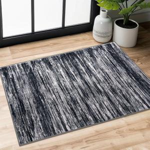 SIILOOM 2x3 Modern Abstract Rug for Entryway, Black Super Soft Small Area Rug, Washable Non-Slip Kitchen Rugs, Low-Pile Mat Carpet for Bedside, Indoor Door Mat