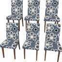 Stretch Dining Chair Covers Set of 6,Floral Print Chair Covers,Soft Removable Washable,Pet Friendly Furniture Protector,Universal Chair Slipcovers for Home, Kitchen,Ceremony Dining Room Seat (Gray Eight-petaled Flowers)