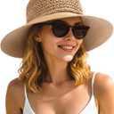 FURTALK Beach Hats for Women Summer Straw Sun Hat Wide Brim Crochet Hats (Beige)