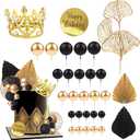 Balls Cake Toppers Crown Tiara Cake Topper Happy Birthday Cake Decorations for Birthday Boho Wedding Baby Shower Party Decorations (Black Gold)