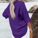 Diosun Womens Casual Button Down Shirts V Neck Long Sleeve Cotton Loose Fit Plain Work Blouse Tops with Pocket (Purple, M)