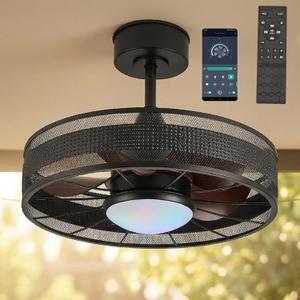 20" Outdoor Indoor Ceiling Fan with Light, IP44 Waterproof Fandelier, RGB & 3 CCT, Smart APP Remote, 6-Speed DC Motor, Cage Design for Gazebo Patio Bedroom, Black