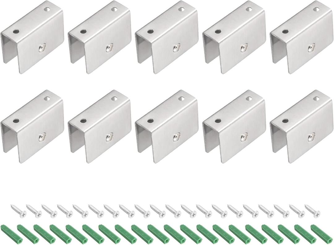 METALLIXITY Glass Shelf Bracket Holder (for 8-12mm Thickness) 10Pcs, Stainless Steel Adjustable Glass Clips Clamp - for Furniture Repair, Bedroom, Silver Tone