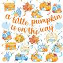Fullhawl 26 Pcs Little Pumpkin Baby Shower Banner Sign with 12 Hanging Swirls A Little Pumpkin Is on the Way Banner Fall Blue Hanging Decorations for Gender Reveal Theme Party Supplies