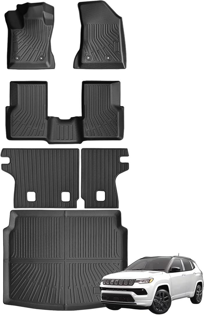 Floor Mat fit for Jeep Compass Accessories 2017-2024 2025 TPE Cargo mat All Weather Back Seat Cover(Trunk Mat+Backrest Mat+Floor Mat)