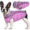 Dog Coat for Small Dogs, Waterproof Dog Winter Jacket with Harness Built in Puppy Cold Weather Coats Reflective Pet Vest with Zipper Warm Fleece Dogs Snowsuit Windproof Pink Leopard S