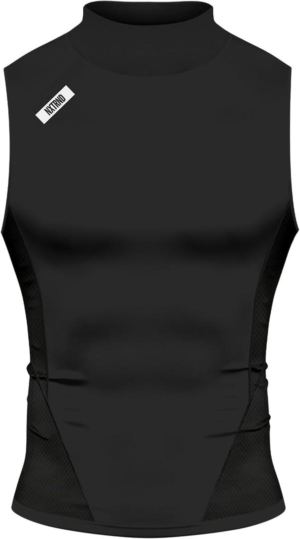 Nxtrnd Men's Turtleneck Compression Tank Top, Sleeveless Mock Neck (Black), XL