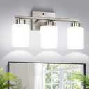Brushed Nickel Bathroom Light Fixtures with Milk Glass Shades, Eye-Friendly 3 Light Vanity Lights for Bathroom, Vanity Lights with E26 Socket (Bulbs Not Included), for Mirror, Bedroom, Hallway