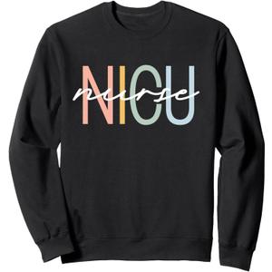 NICU Nurse ICU Neonatal Boho Rainbow Team Tiny Humans Retro Sweatshirt, S, Black