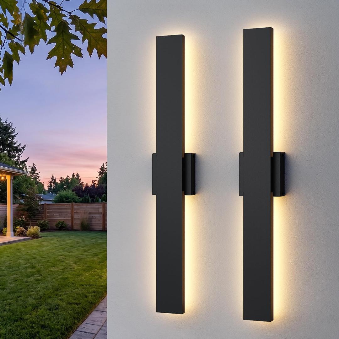 OAYUINOI 2 Pack LED Outdoor Wall Lights, 3CCT & 10%-100% Dimmable, 23.6" Long Linear Exterior Light Fixtures, IP65 Waterproof Outside Sconces for Porch Patio Garage House Facade
