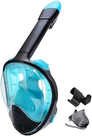 Full Face Snorkel Mask Snorkeling with Camera Mount 180 Degree Panoramic View Anti-Fog Anti-Leak Snorkeling Set for Adult Kids