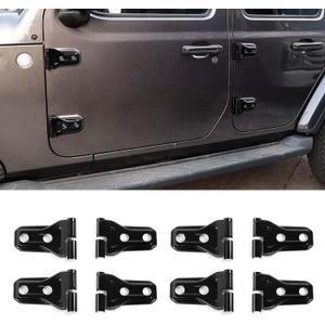 8PCS Black Door Hinge Cover Trim Accessories for 2018-2024 2025+ Jeep Wrangler JL JLU for 2020-2024 2025+ Jeep Gladiator JT