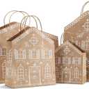 Epakh 24 Pcs Christmas Gingerbread House Gift Bags Kraft Paper Treat Candy Goodies Bags with Handles, 4 Assorted Sizes, Gingerbread House Housewarming Gifts for Winter Xmas Holiday Party Supplies