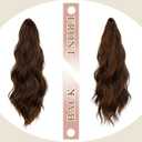 FELENDY 16" Ponytail Extension Long Curly Wavy Ponytails Clip in Claw Hair Extension Pony Tails Natural Looking Synthetic Hairpiece for Women Dark Brown Mix Light Auburn