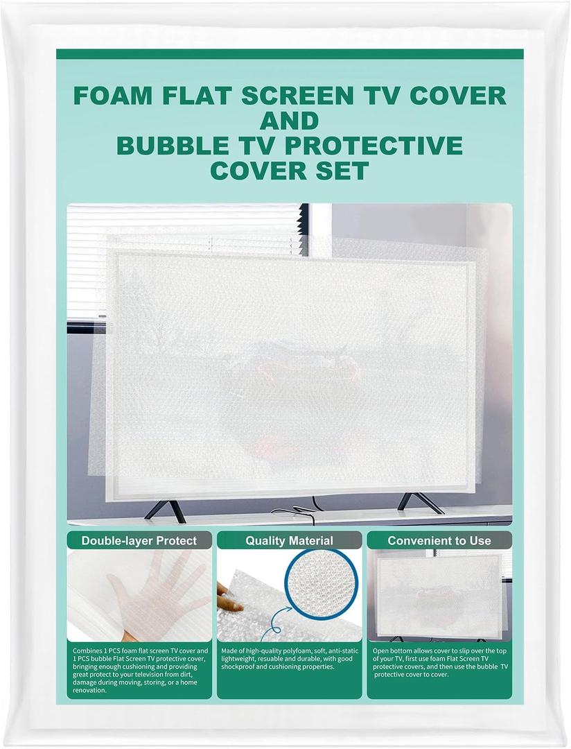 Rontion Foam Flat Screen TV Cover and Bubble TV Protective Cover for 58 to 65 inch, 59''W x 35''H Anti-scratch Tear-proof TV Display Screen Protectors for House Moving,Home Renovation,or Storing