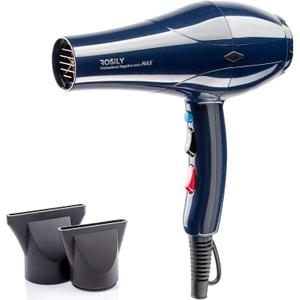 ROSILY Professional 2200W Ionic Ceramic Hair Dryer | Fast Drying Salon Quality Blow Dryer with Nozzle Attachments for Smooth Shine and Silky Hair | Extra Long Cord and Faster Drying Time (Blue)