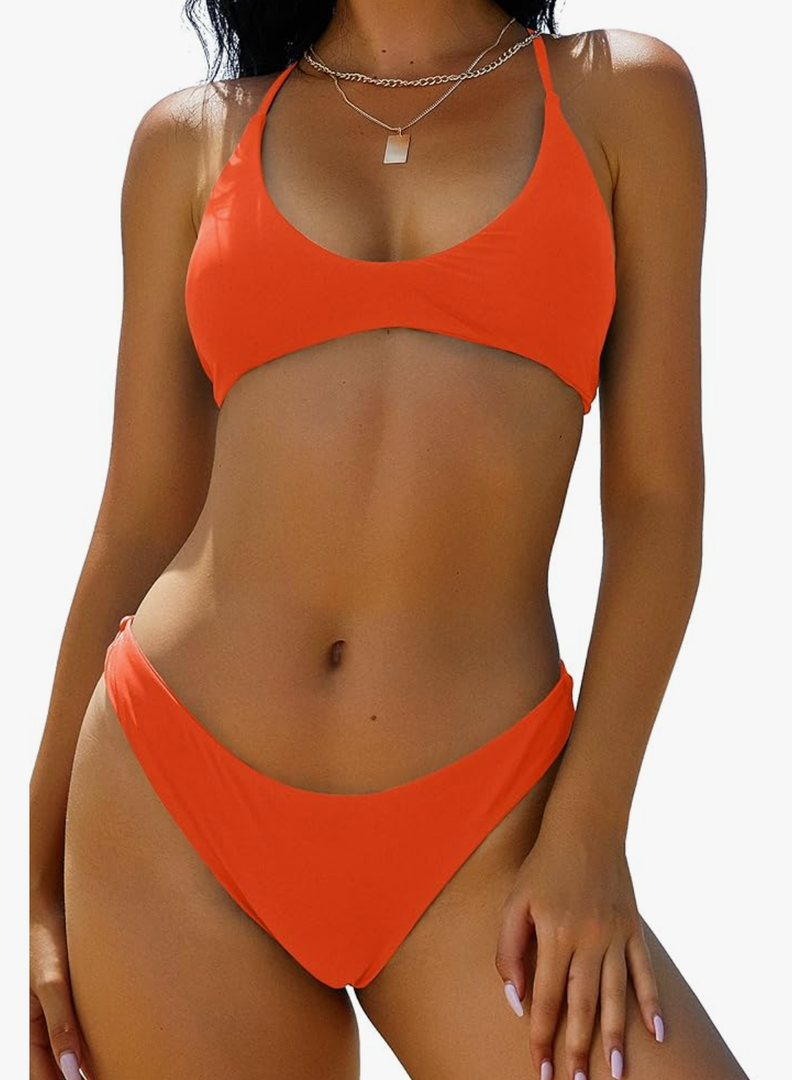 ZAFUL Women's Tie Back Padded High Cut Bralette Bikini Set Two Piece Swimsuit XL