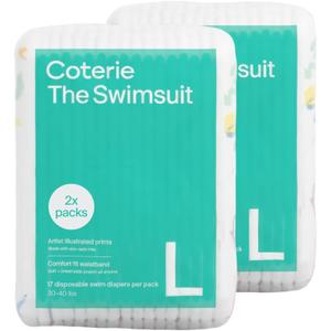 Coterie Baby Swim Diapers, Size Large (30-40 lbs), 2-Pack | Includes 34 total swim diapers (2-Packs x 17), perfect for pool & beach, hypoallergenic, plant-based, no-swell design