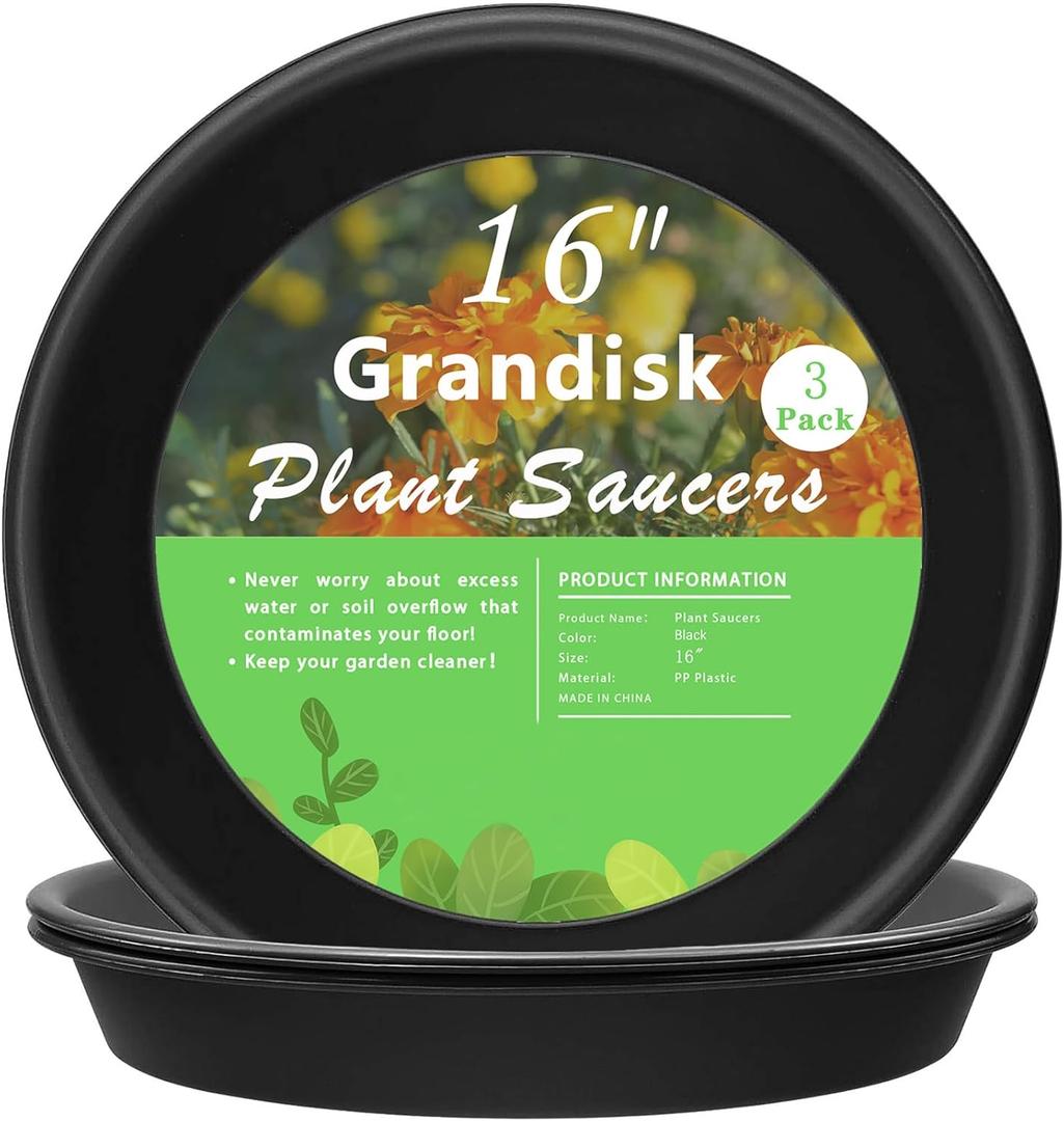 TITE Plant Saucer 16 inch, Heavy Large Planter Durable Thicker Plastic Plant Trays for Indoors and Outdoor, Plant Saucer Drip Trays (Black)