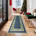 GarveeHome 2x8 Christmas Runner Rug for Hallway: Machine Washable Christmas Runner Rugs for Kitchen with Non-Slip Backing, Hallway Entryway Washable Mat, Soft Low Pile Non-Slip Bathroom Mat 2*8ft Blue