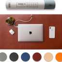 Nordik Leather Desk Mat - Whiskey Brown - Cable Organizer - Premium Mouse Mat & Desk Pad Protector - 35 X 17 Inch - Felt Vegan Leather - Large Office Mouse Pad & Blotter