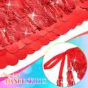 CLOACE Sequin Skirt Sparkly Belly Dance Hip Scarf Fringe Skirts for Women (Red)