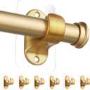 ANDGOO 6 Pack Curtain Rod Brackets No Drilling, Gold Curtain Hooks Self Adhesive Curtains Rod Holders, Heavy Duty No Screw Stick on Wall for Bedroom, Bathroom, Livingroom, Kitchen, Hold up to 13lbs