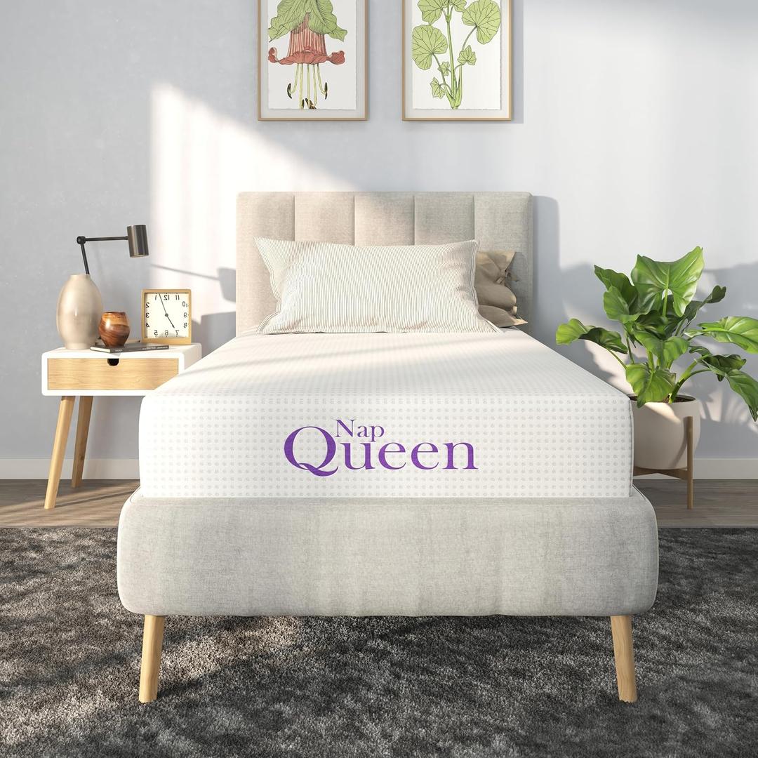 NapQueen 8 Inch Twin-XL Size Mattress, Bamboo Charcoal Memory Foam Mattress, Bed in a Box, White