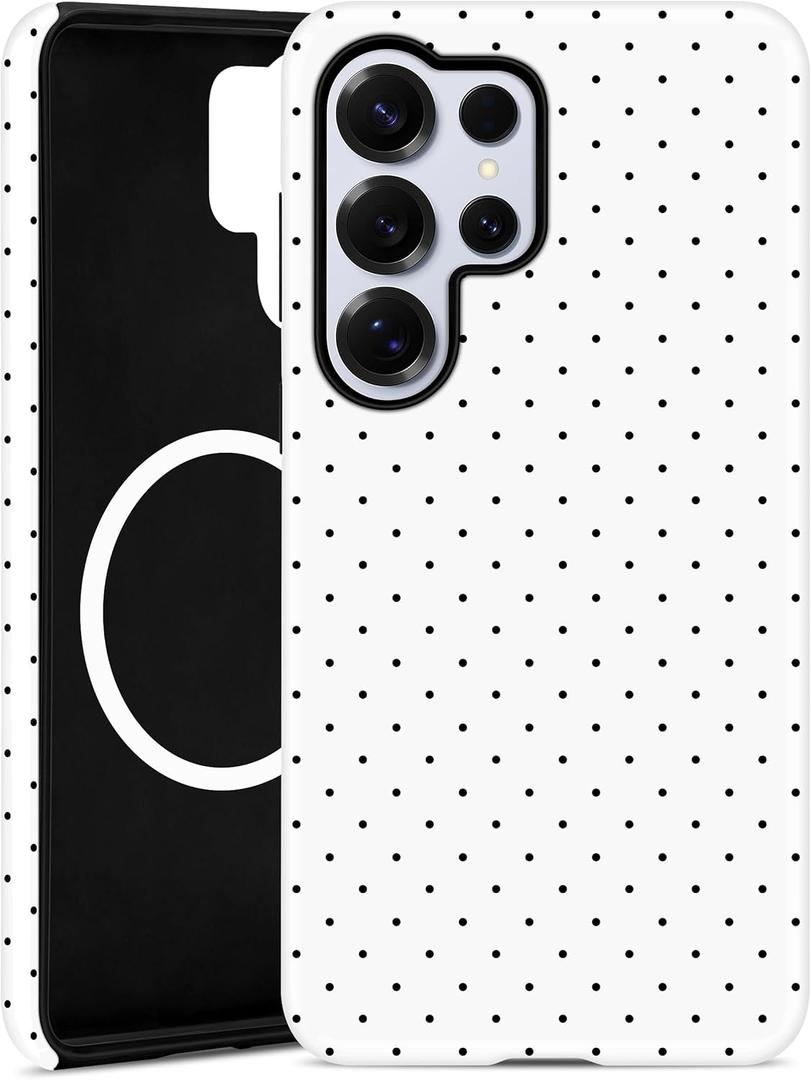 Compatible with MagSafe Polka Dot Phone Case for Samsung Galaxy S25 Ultra, Cute Aesthetic Polka Dot Magnetic Soft TPU and Hard PC Protective Phone Cover for Women Girls - White