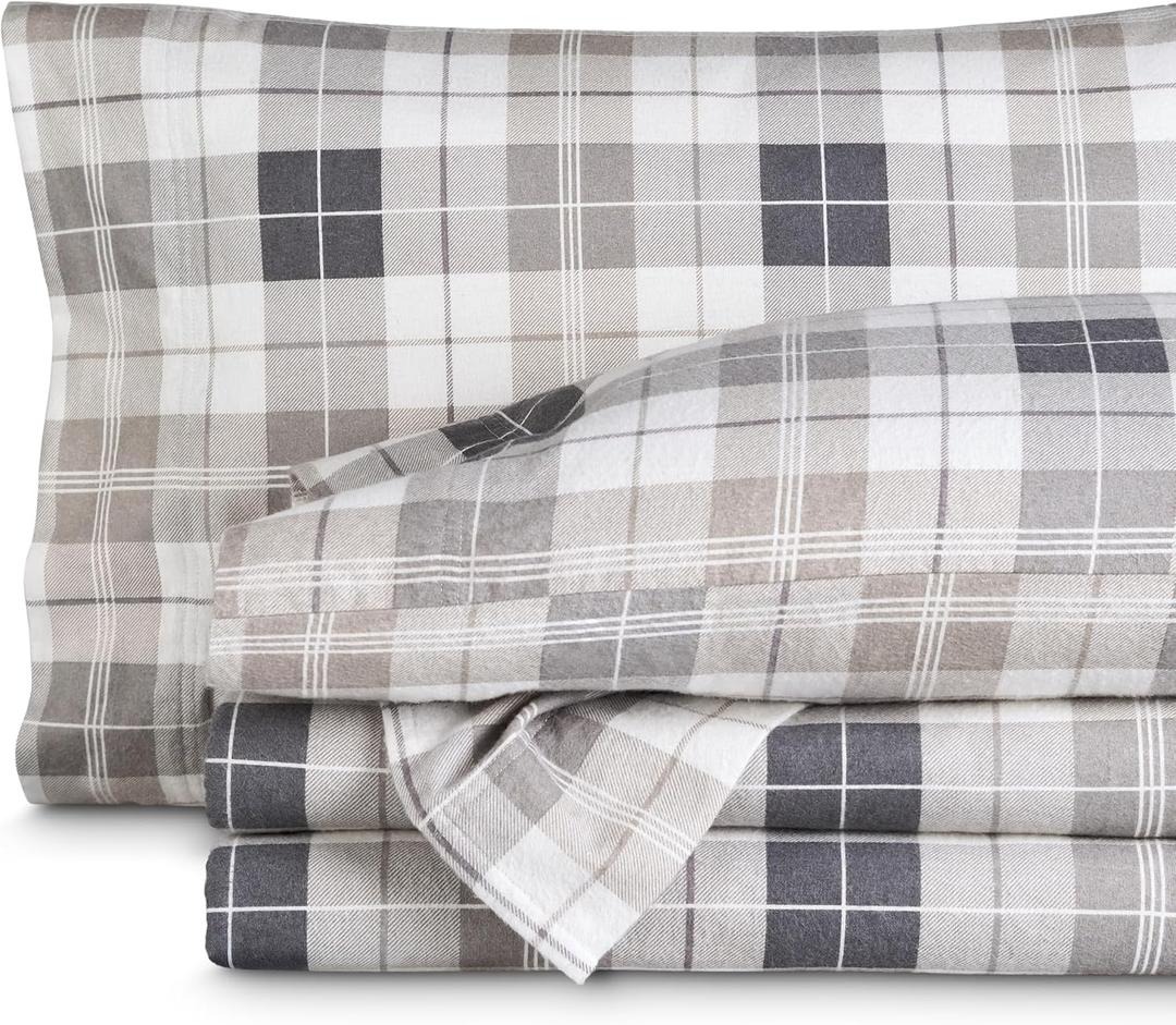 Bare Home Cotton Flannel Sheet Set Prints, 100% Cotton, Velvety Soft Heavyweight - Double Brushed for Softness & Comfort - Deep Pocket - Bed Sheets - Cotton - Flannel - Printed (Twin, Quarry Plaid)