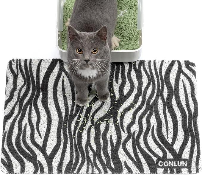 Cat Litter Mat Litter Trapping Mat, Premium Durable PVC Cute Cat Litter Box Mat, Non-Slip, Less Waste Kitty Litter Mat, Soft on Kitty’s Paws, 24”x 17” cat matts for litter, Zebra Stripe