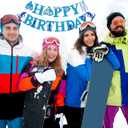 Skiing Birthday Banner, Ski Themed Birthday Party Decor, Skiing & Snowboard Banner, Winter Sports Party Supplies, Blue Glitter