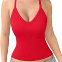 OQQ Women Sleeveless Tops Fitting V Neck Stretch Clothes Basic Cami Shirts 2025 Trendy (Green, M)